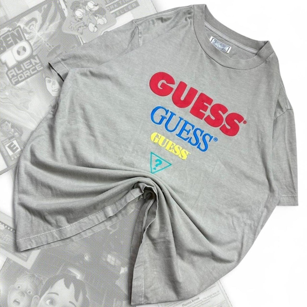 Vintage 90’s Green, Red, & Blue Guess Originals Puff Print Spellout Logo Tee